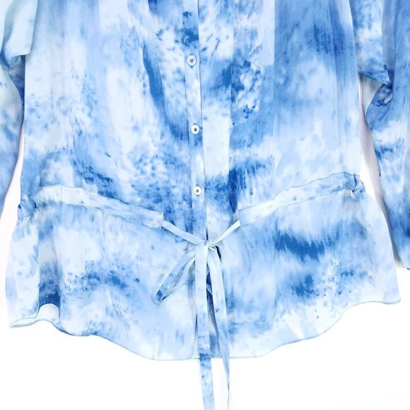 Rebecca Taylor 100% Silk Button Up Blouse Women's Top Size 8 Drawstring Belt - Picture 4 of 12